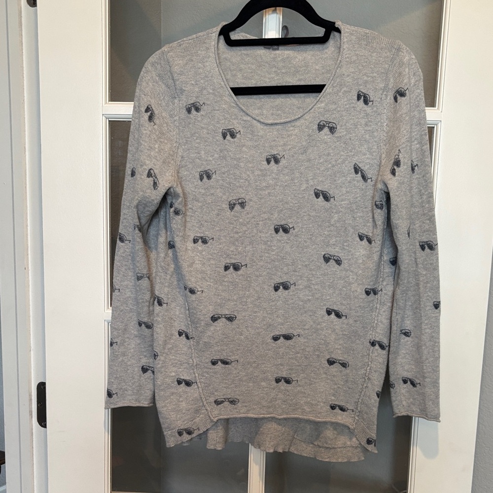 360 Sweater Gray Crew Neck with Sunglasses Pattern cotton cashmere